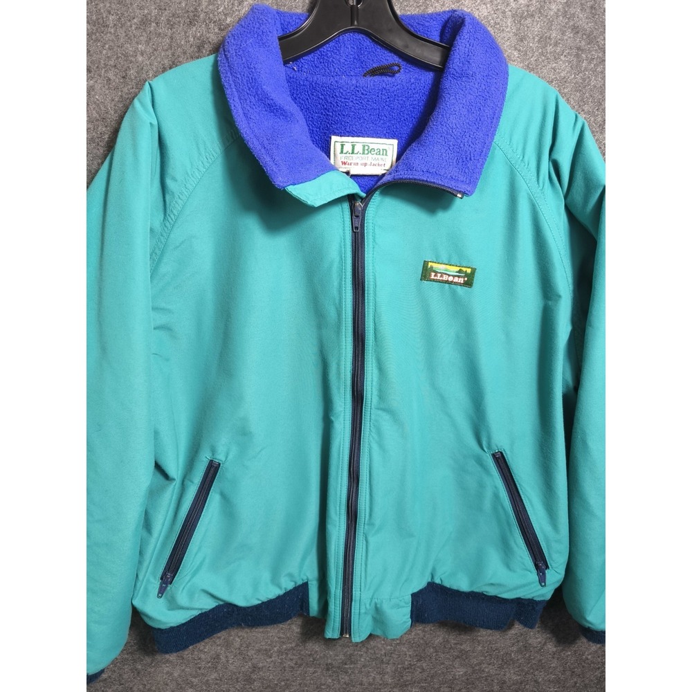 Vintage LL Bean Warm-up Jacket Teal Blue Fleece Lined Women XL Bomber Zip Up - Picture 2 of 6